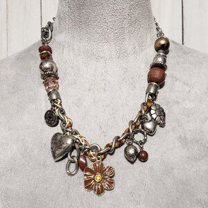 Chunky Cluster Silver Necklace Charms Statement Boho Earthy Hippie Festival Glam